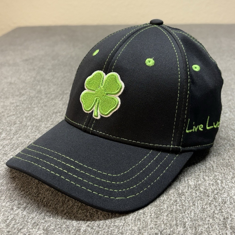 Black Clover Premium Clover 51 Hat XS/S Black Golf Cap Green Clover Flex Fit